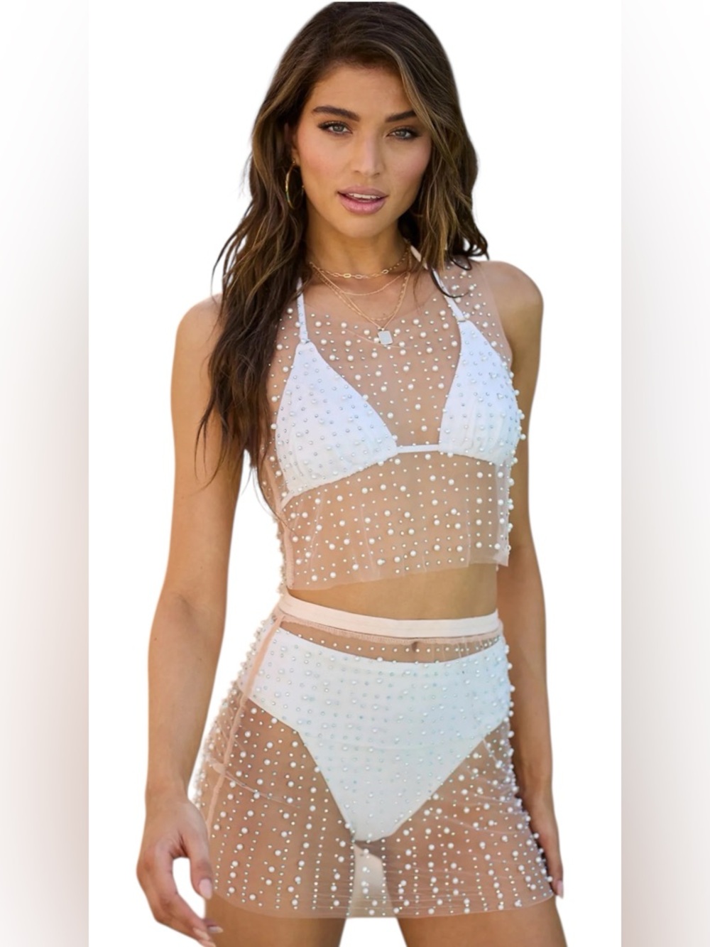 Cream Sheer Embellished Top
